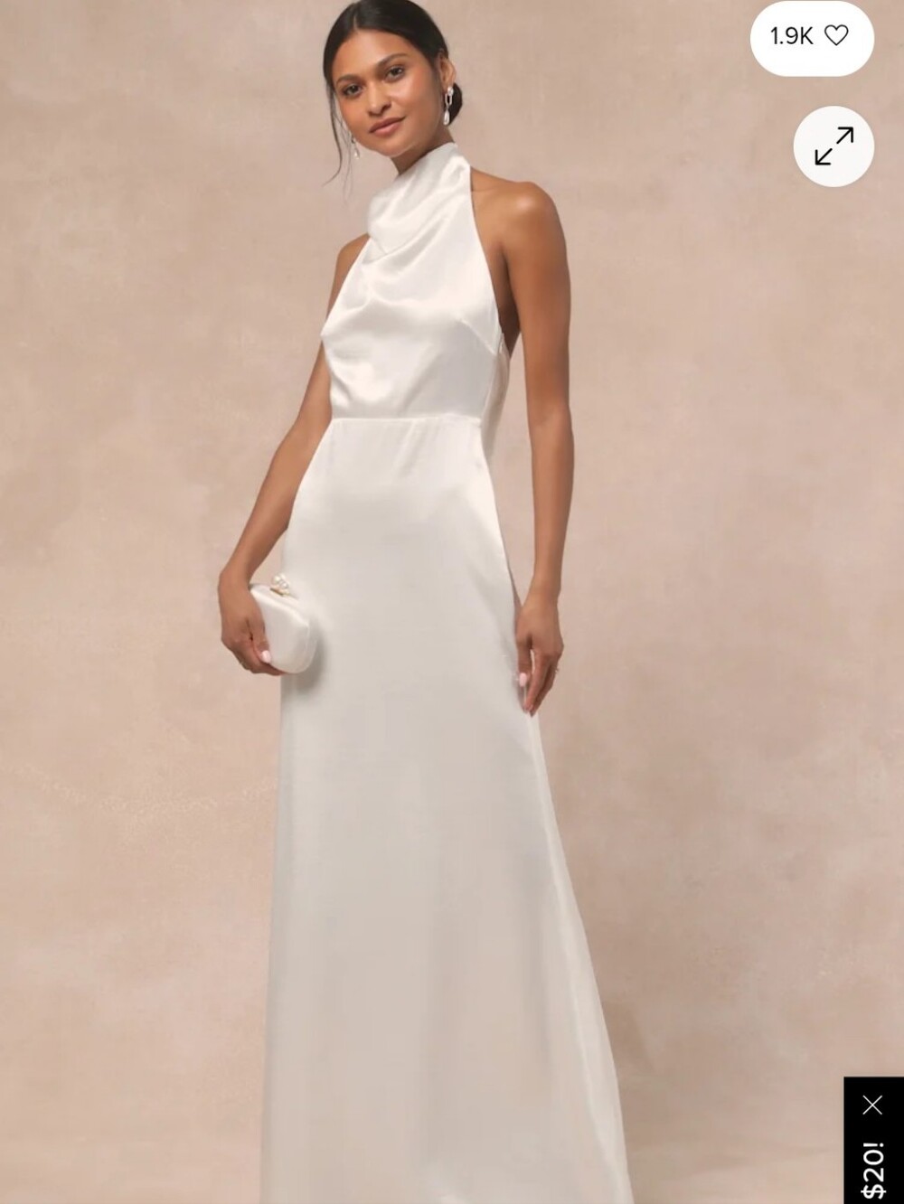 Lulu's sz XL White Satin halter With Slight Train - Picture 2 of 5